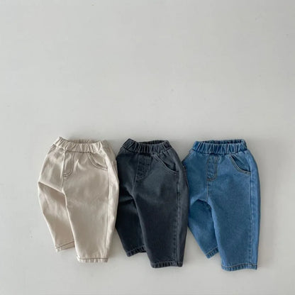 2025 Autumn New Baby Loose Jeans Solid Girls Casual Pants Infant Boys Harem Pants Newborn Toddler Packet Denim Trousers Clothes