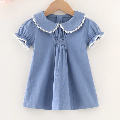 Baby Girl Smock Dress Toddler Peter Pan Color Holiday Princess Dress Infants Red Clothes