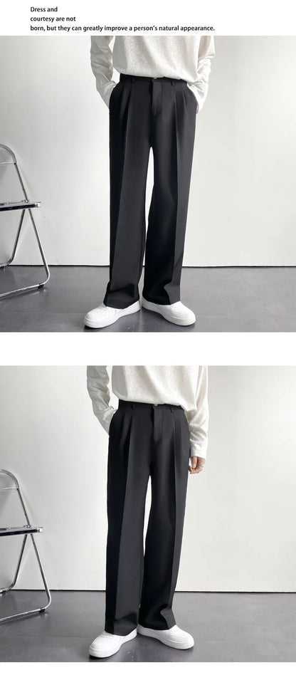 Spring Summer New Men Straight Casual Pants Korean Loose Suit Trousers Baggy White Elegant Pant Male Streetwear Y2k Men Clothing