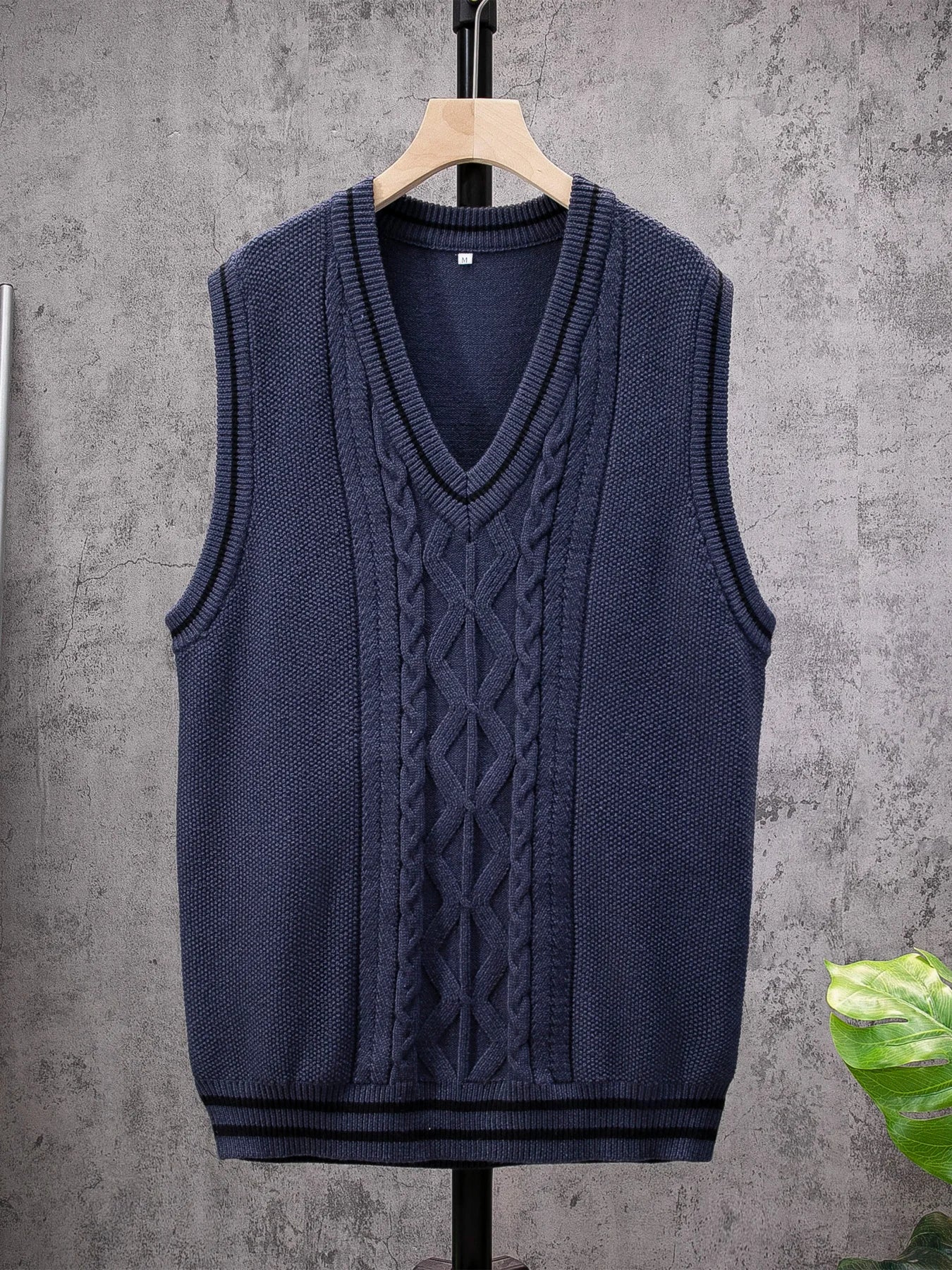 ShiSho original men's striped versatile home casual basic comfortable autumn & winter warm V-neck knitted sweater vest