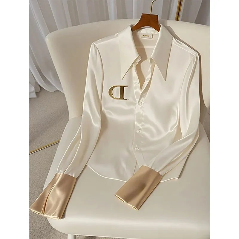 2025 White Shirt Female Design Sense Spring Autumn Fashion Letter Long Sleeve Shirts Tops Single-Breasted Blouse Coat Women
