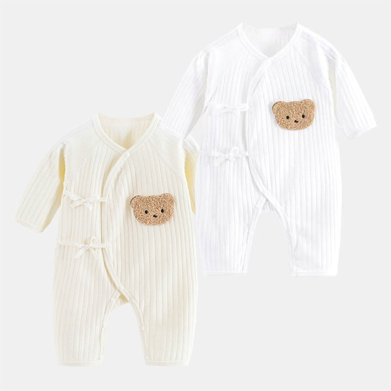 Breathable Newborn Bear Jumpsuit Hospital Hat Spring Outfit Long Sleeves Bodysuits for Baby Girls Boys Unisex Coveralls A2UB