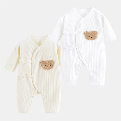 Breathable Newborn Bear Jumpsuit Hospital Hat Spring Outfit Long Sleeves Bodysuits for Baby Girls Boys Unisex Coveralls A2UB