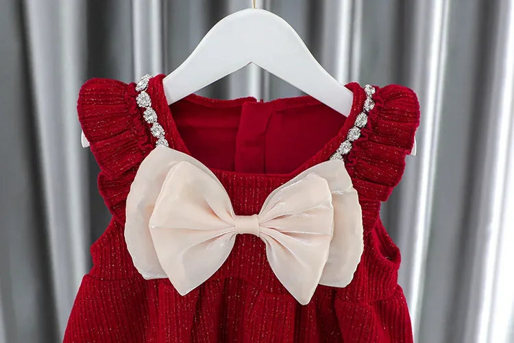 Toddler Baby Girls Dress Autumn  Winter Kids Red Christmas New Year Plush Warm Dress Infant Clothing Set Top+ skirt For 1-4 Years