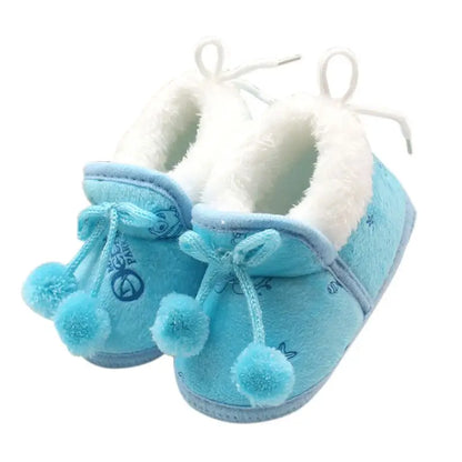 Winter Snow Baby Boots Faux Fur Warm Fluff Balls Indoor Cotton Soft Sole Infant Newborn Toddler Baby Shoes 0-18M