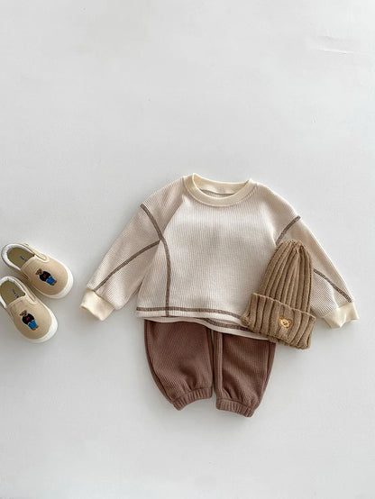 MILANCEL Spring Designer Kids Baby Clothes Casual Boys Suit Cool Infant Blouse And Pants2 PCs Waffle Clothing Set Outfits