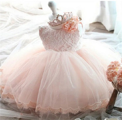 Baby Girl Baptism Dresses Toddler White Lace Flower Tulle Christening 1 Years Birthday Princess Party Dress Newborn Wedding Gown