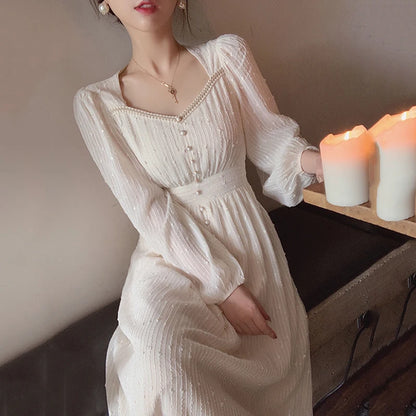 2025 Summer New Women Fashion Elegant White Midi Dresses Vintage Princess Female Party A Line Clothes Prom Robe Vestdios
