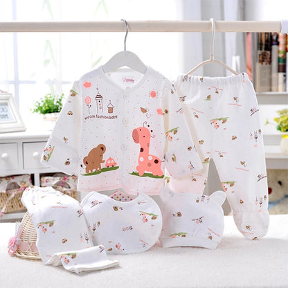 5Piece Sets Spring Autumn Newborn Girls Boy Clothes Casual Cartoon Cute Print Cotton Tops+ Pants Baby Boutique Clothing BC1477-1