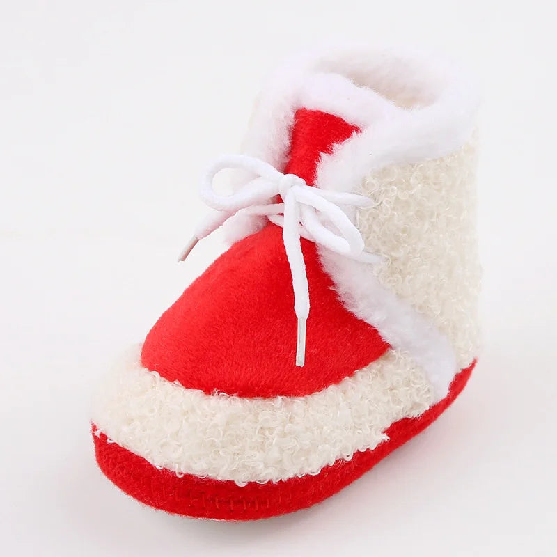Korean Style Patchwork Plush Baby Shoes - Soft Sole, Cotton Padded, Lace-up Snow Boots for Adorable Boys and Girls 0-18M