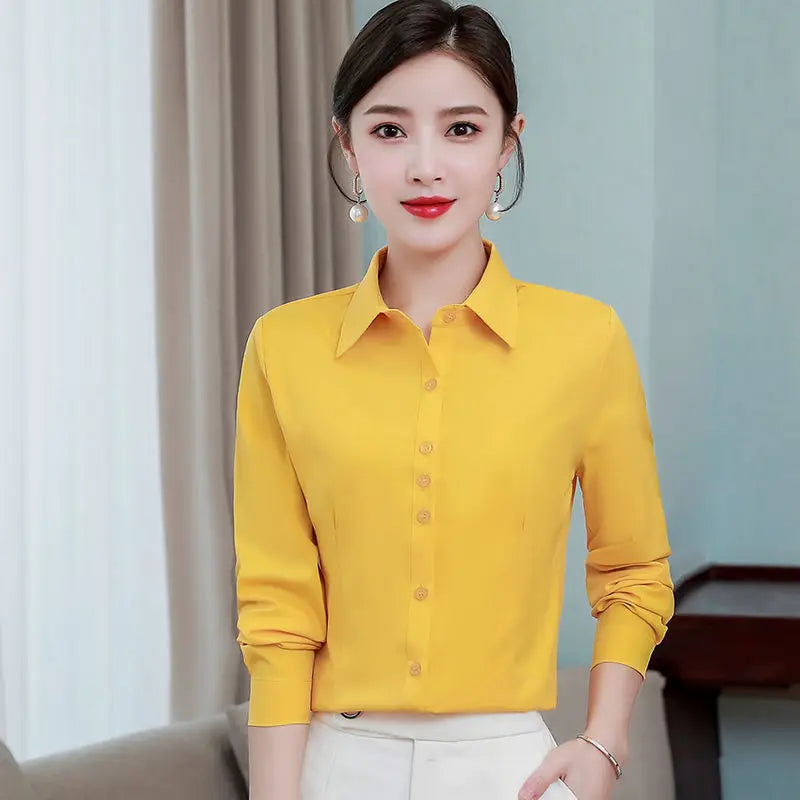 Blue Shirt Women Tops Long Sleeve Blouse Office Ladies Tops Casual Button Up Slim Work Shirts Work Korean Spring Blouse