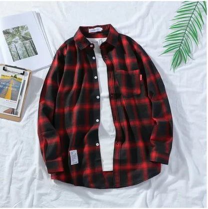 New Spring Long Sleeve Red Black Plaid Shirt Men Slim Fit Cotton Casual Shirts Men Clothing Coat Fashion Brand M-3XL