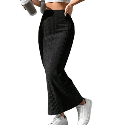 Solid Bodycon Ruched Knitted Long Skirt Women Sexy Black Elastic Elegant High Waist Mermaid Sheath Maxi Skirts Summer Streetwear
