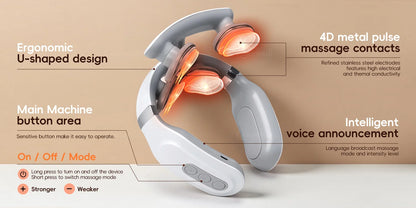 Smart Neck and Shoulder Massager-4 Massager pads,6 modes and 16 levels,Portable Cordless USB Charging Gift for Men & Women