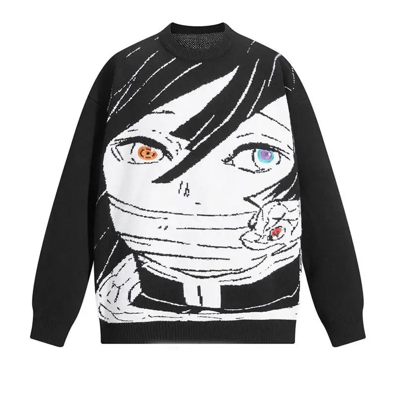 Oversized Sweater Men Women Harajuku Anime Girl Graffiti Vintage Knitted Sweater 2025 Winter Unisex Cotton Pullover Streetwear