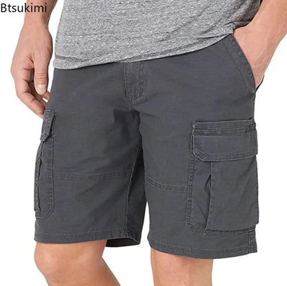 Summer Fashion Casual Tooling Shorts Men's Solid Loose Cotton Multi-pockets Cargo Pants Comfy Beach Sport Short Trousers for Men
