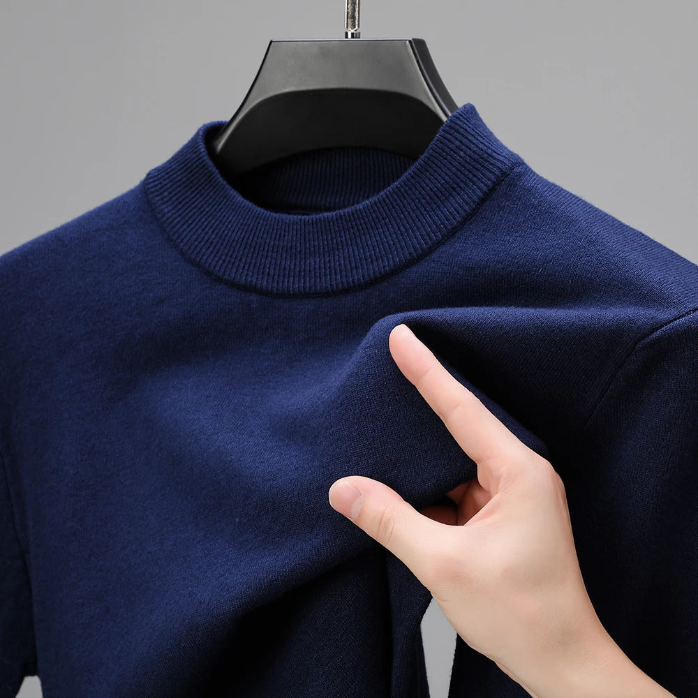 Half Turtleneck Knitwear Sweater New Autumn/Winter Mock Neck Sweatshirts Solid Color Pullovers Man Brand Casual Men's Clothing