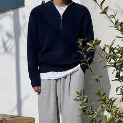 2025 Spring Autumn Men New Fashion Men Loose Half-high Collar Zipper Pullover Knitted Sweater Jacket  All-match Clothing