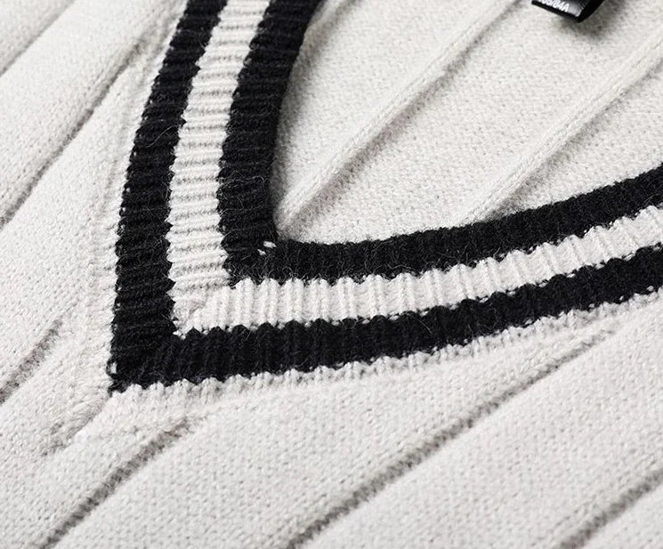 Men's Clothing Icon Knit Sweater Male Sleeveless Striped Waistcoat Vest Beige Heated Korean Style High Quality Replica Street X