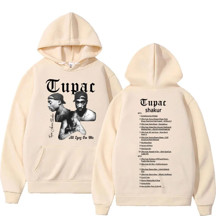 Retro Rapper Tupac 2pac Hoodie Hip Hop Pria Hoodie Pullover Ukuran Besar Atasan Hoodie Hitam Pria Wanita Sweatshirt