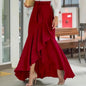Spring Autumn Women Long Skirt High Waist Lace-up Ruffle Trim Plaid Print Bow Tie Irregular Hem Maxi Skirt Female 2025 New