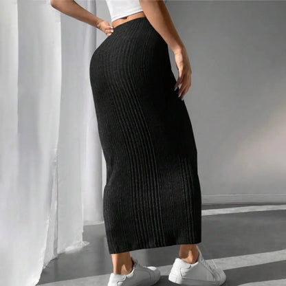 Solid Bodycon Ruched Knitted Long Skirt Women Sexy Black Elastic Elegant High Waist Mermaid Sheath Maxi Skirts Summer Streetwear
