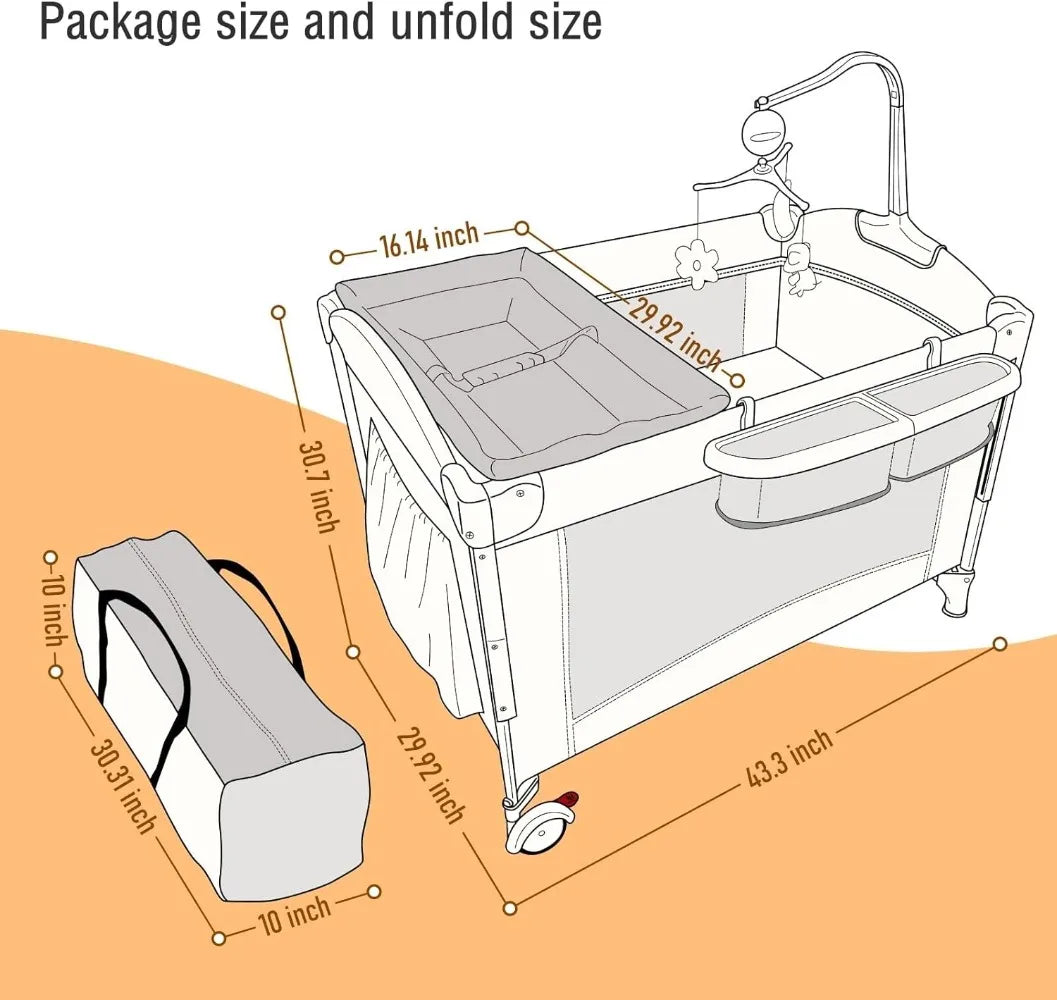5 in 1 Baby Crib,Baby Bassinet, Bedside Cribs, Pack and Play with Bassinet and Changing Table, Portable Travel Baby Bassinet