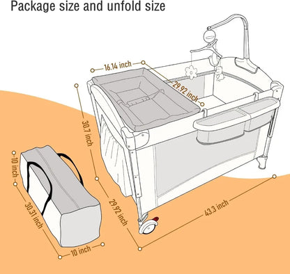 5 in 1 Baby Crib,Baby Bassinet, Bedside Cribs, Pack and Play with Bassinet and Changing Table, Portable Travel Baby Bassinet