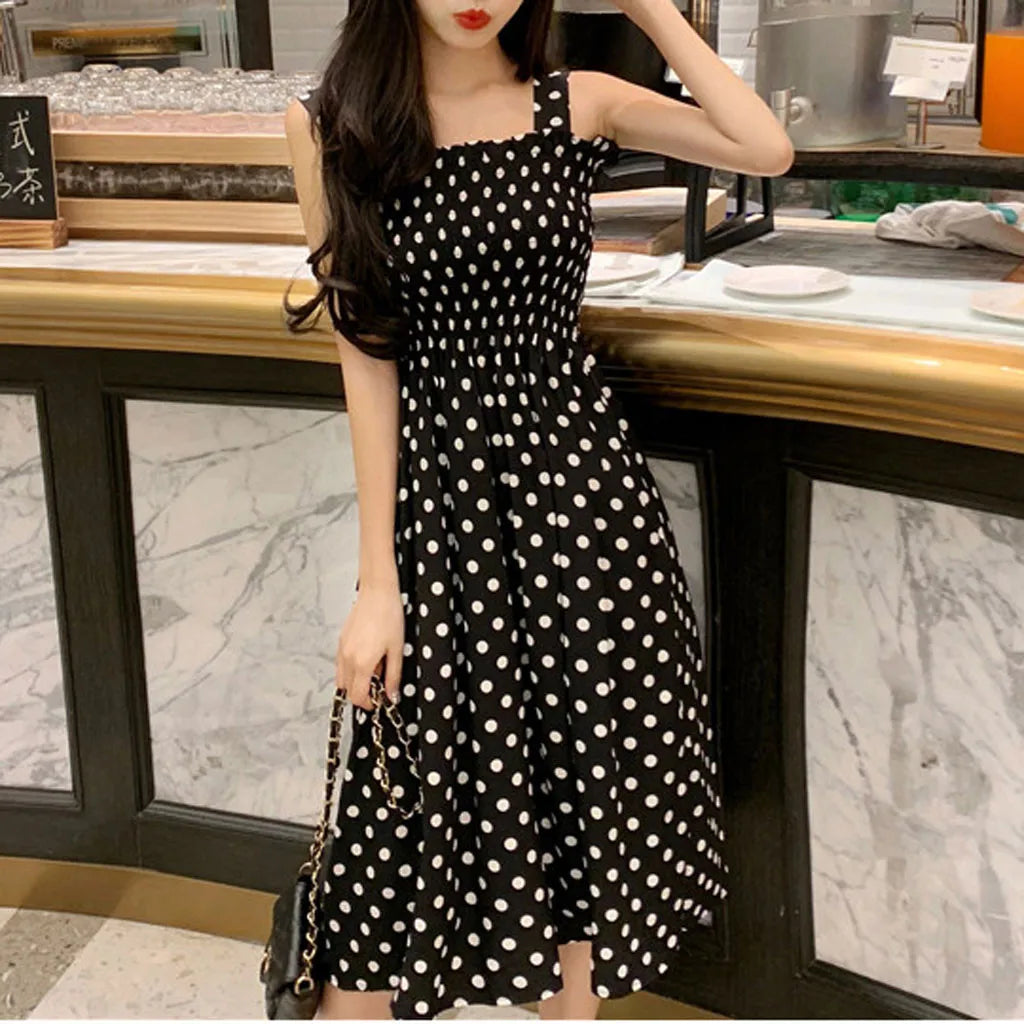 Women's Dresses 2025 Summer Fashion Loose None Sleeve Polka Dot Shoulder Plus Size Casual Dress Sexy Dress