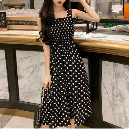 Women's Dresses 2025 Summer Fashion Loose None Sleeve Polka Dot Shoulder Plus Size Casual Dress Sexy Dress