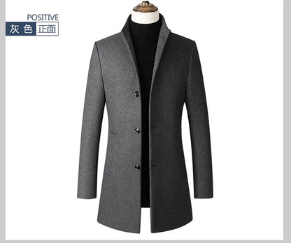 EUR Size S-XXL Autumn Winter Thick Warm Stand-up Collar Woolen Men Coat Business Casual Slim Coat Woolen Jacket Male Windbreaker