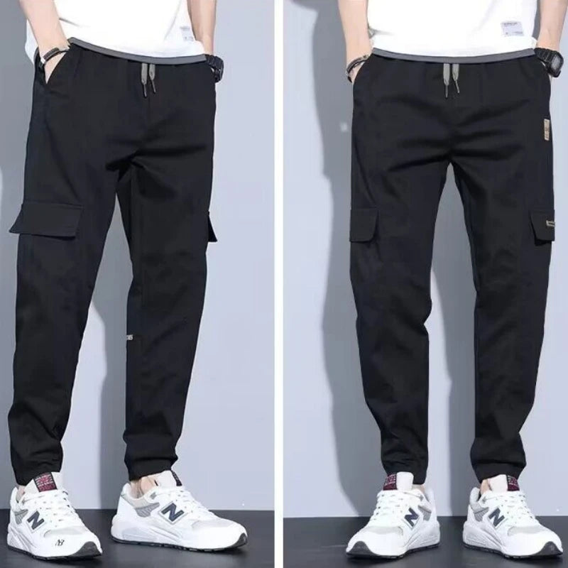 Men Pants Soft Fabric Multi Pockets Elastic Waist Spring Summer Cargo Pants Wear-resistant Jogger Trousers Simple Clothes