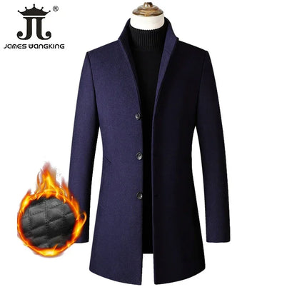 EUR Size S-XXL Autumn Winter Thick Warm Stand-up Collar Woolen Men Coat Business Casual Slim Coat Woolen Jacket Male Windbreaker