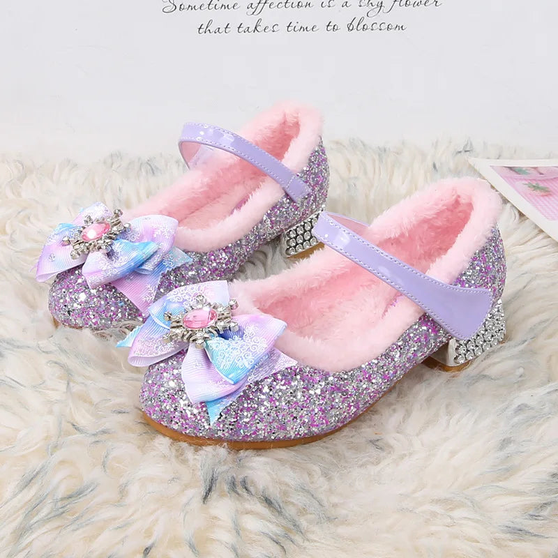 Disney Girls Show Frozen Princess Elsa Shoes Winter Girls Baby Shoes Children Blue Pink Crystal Shoes Sandals Size 23-36