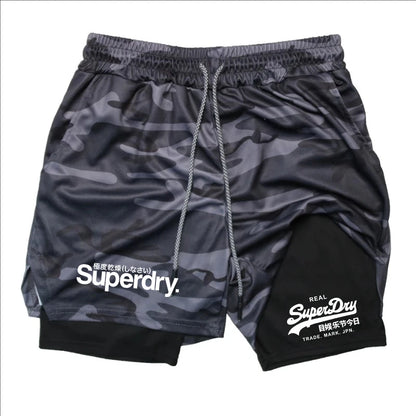 Summer Shorts for Men 2 in 1 Athletic Gym Workout Running Performance Shorts Print with Phone Pocket Quick Dry Breathable shorts