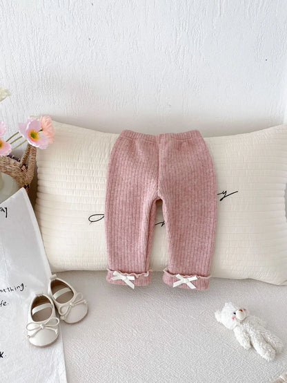 2025 Winter New Baby Plus Velvet Thick Leggings Cotton Girls Cute Bow Warm Trousers Infant Fleece Casual Pants Toddler Clothes
