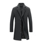 Breathable Woolen Coat Men's Woolen Coat with Formal Suit Collar Solid Color Mid-length Jacket for Office Business Outwear Lapel