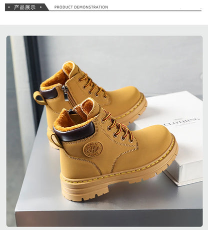Classic Children Biker Boots Kids Tooling Boot Winter Child Plus Velvet Warm Snow Boot Anti-slip Wear-resistant Girls Boys Shoes