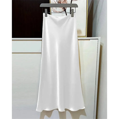 2025 Black Satin Skirt Women High Waist Elegant Long Skirts Street Fashion Summer Midi Skirt Office Slim Sexy Vintage Skirts