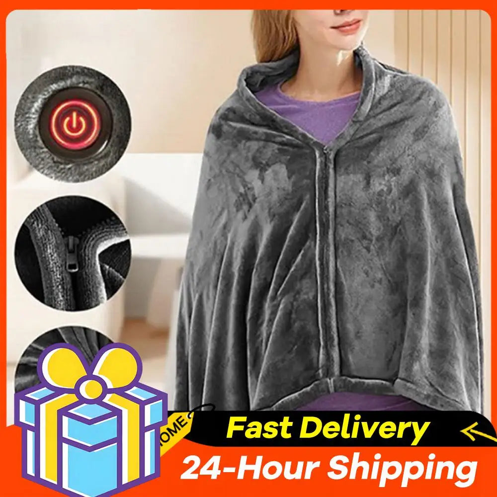3 Heating Levels Fleece Heated Blanket Wearable Warmer Coral Velvet Blanket Quickly Heated Cape Pad USB Electric Heated Blanket