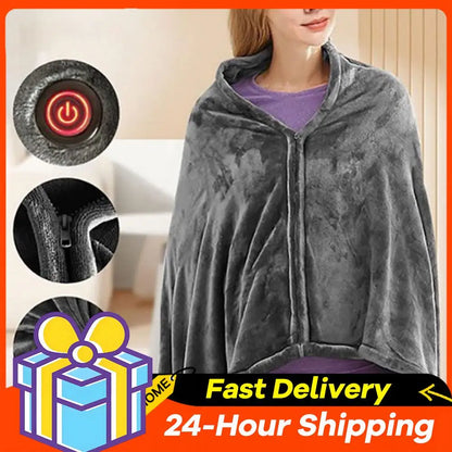 3 Heating Levels Fleece Heated Blanket Wearable Warmer Coral Velvet Blanket Quickly Heated Cape Pad USB Electric Heated Blanket