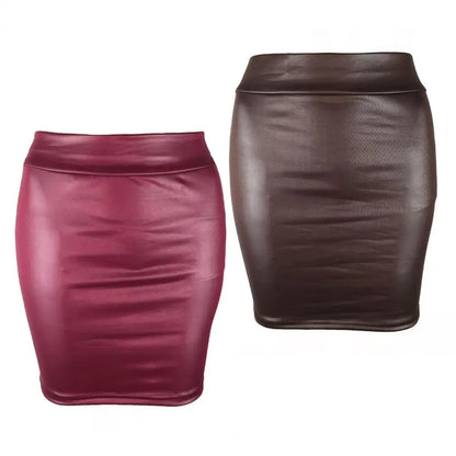 Women Mini/Long Skirt Solid Color High Waist Slim Fit Skinny Matte Faux Leather Cozy Commuter Bodycon Skirt Streetwear