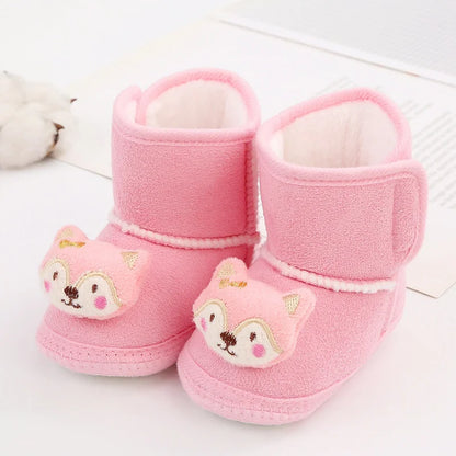 Winter Snow Baby Boots Cute Bear Warm Fluff Balls Indoor Soft Sole Infant Newborn Toddler Baby Shoes 0-18M