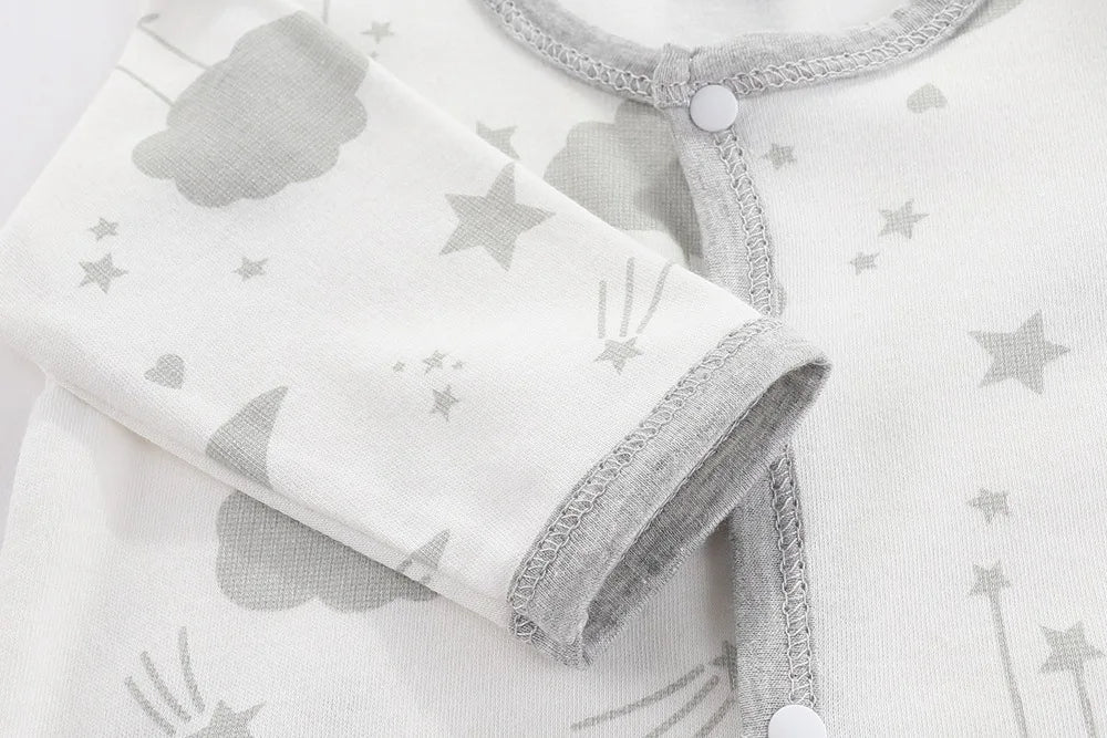 Cotton Newborn Romper Star Moon Printed Footed Baby Bodysuit for Girls Boys Long Sleeve Autumn Toddler Clothes Infant Onesie