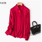 Tajiyane Women's 93% Mulberry Silk 7% Spandex 19 momme satin Silk Buttons long sleeve shirt Top Blouse office work chemise femme