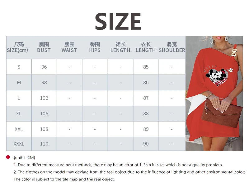 Mini Dress Luxury Party Dress Evening Dresses Diagonal Collar One-Shoulder Mickey Elegant Dresses for Women Disney Minnie Mouse