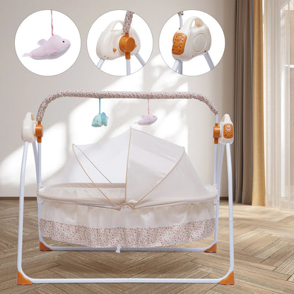 5 Gears Electric Auto-Swing Baby Crib Cradle Sleep Bed Infant Rocker + Net Music Bluetooth Music Adjustable+ Mat