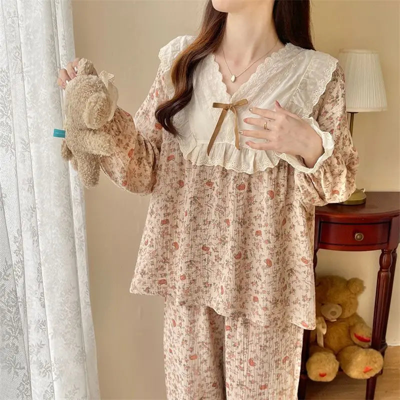 Pajama Sets Women Comfortable Daily Print Design Sweet Autumn Popular Attractive Ulzzang V-Neck Students Holiday Elegant Trendy