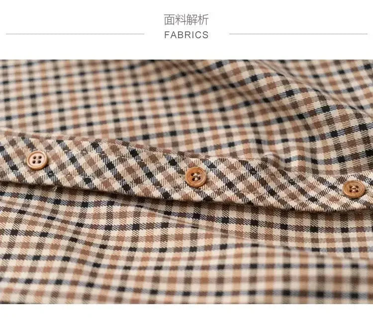 Plaid Shirts Women Retro Turn-down Collar Blouses All-match Straight Hong Kong Style Button Up Elegant Long Sleeve Outwear Femme