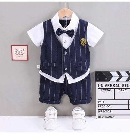 IENENS Baby Clothing Sets Boys Formal Dress Summer Shirt + Shorts Suits Kids Short Sleeve Outfits Toddler Birthday Party Clothes